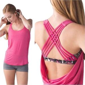 Lululemon 10 Free to be Wild Built in Bra Open Back Tank Butterfly Print